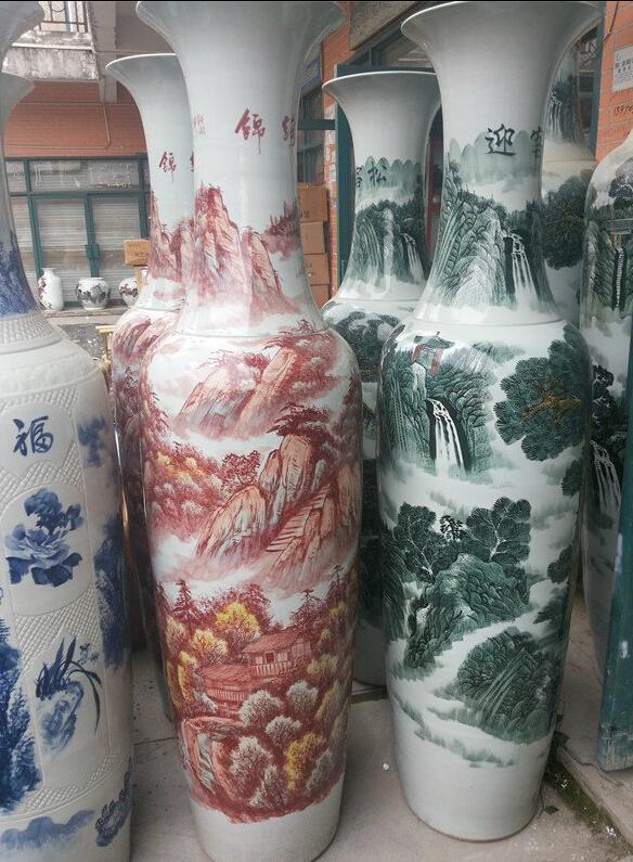 瓷器大花瓶,青花山水大花瓶,大堂擺設(shè)大花瓶